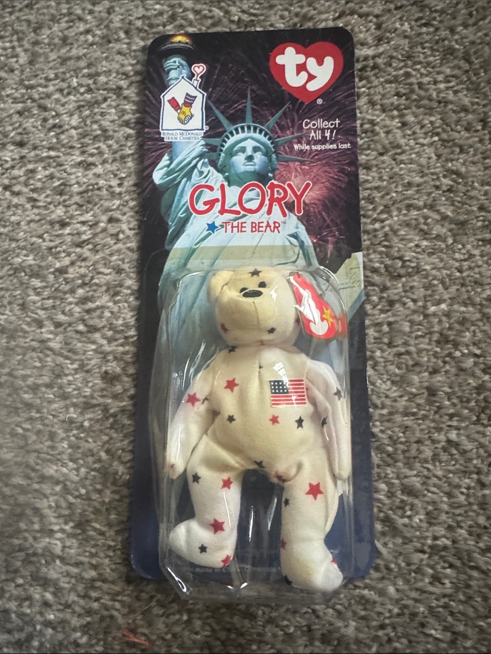 Ty Glory the Bear Plush - Cream with Red & Black Stars